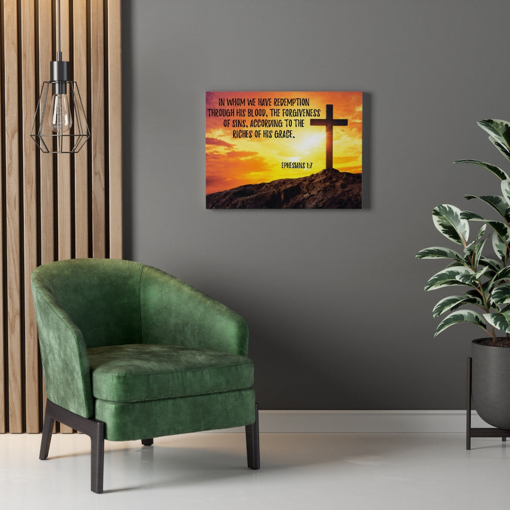 Scripture Walls Though His Death Ephesians 1:7 Bible Verse Canvas Christian Wall Art Ready to Hang Unframed-Express Your Love Gifts