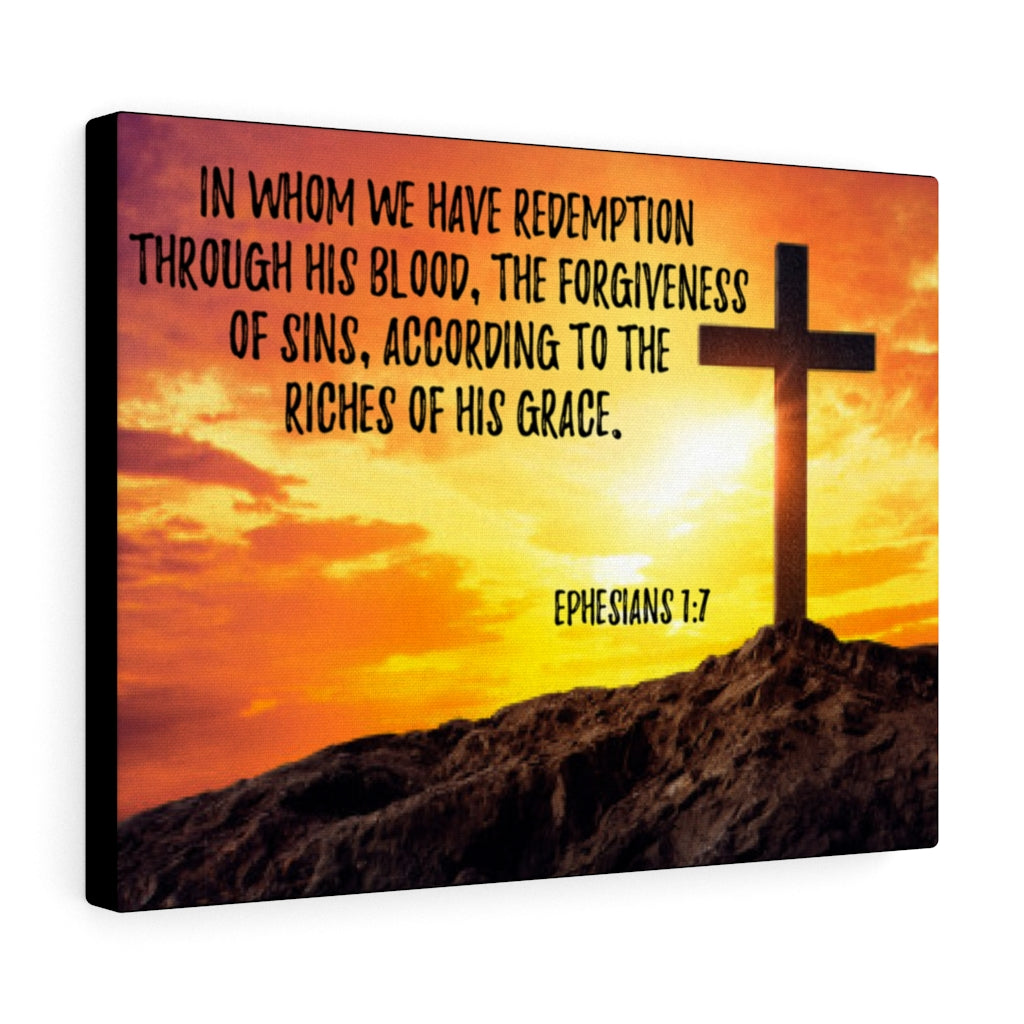 Scripture Walls Though His Death Ephesians 1:7 Bible Verse Canvas Christian Wall Art Ready to Hang Unframed-Express Your Love Gifts