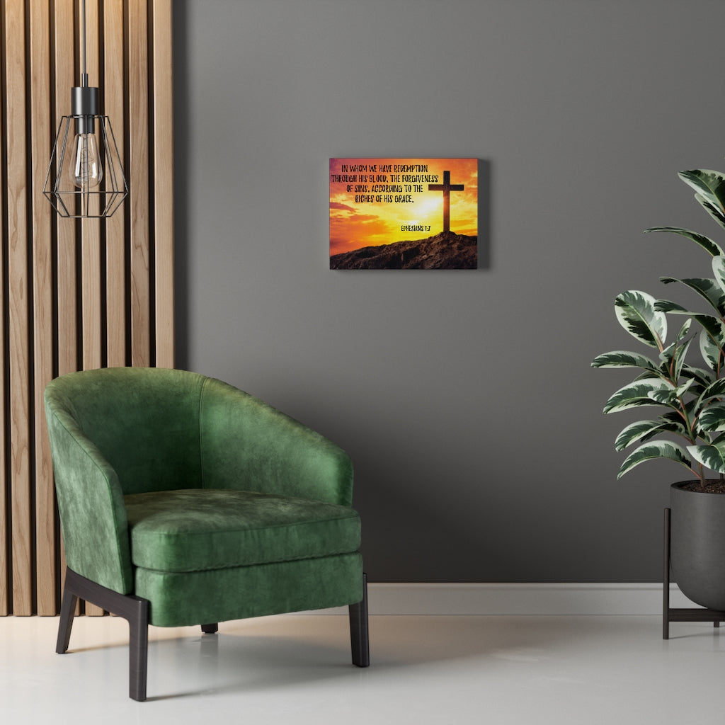 Scripture Walls Though His Death Ephesians 1:7 Bible Verse Canvas Christian Wall Art Ready to Hang Unframed-Express Your Love Gifts