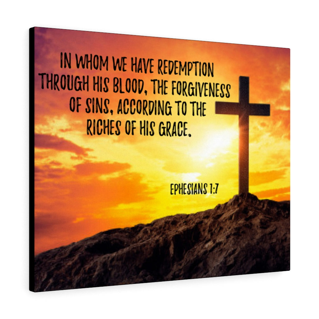 Scripture Walls Though His Death Ephesians 1:7 Bible Verse Canvas Christian Wall Art Ready to Hang Unframed-Express Your Love Gifts