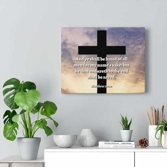 To The End Matthew 10:22 Bible Verse Canvas Christian Wall Art Ready to Hang Unframed-Express Your Love Gifts