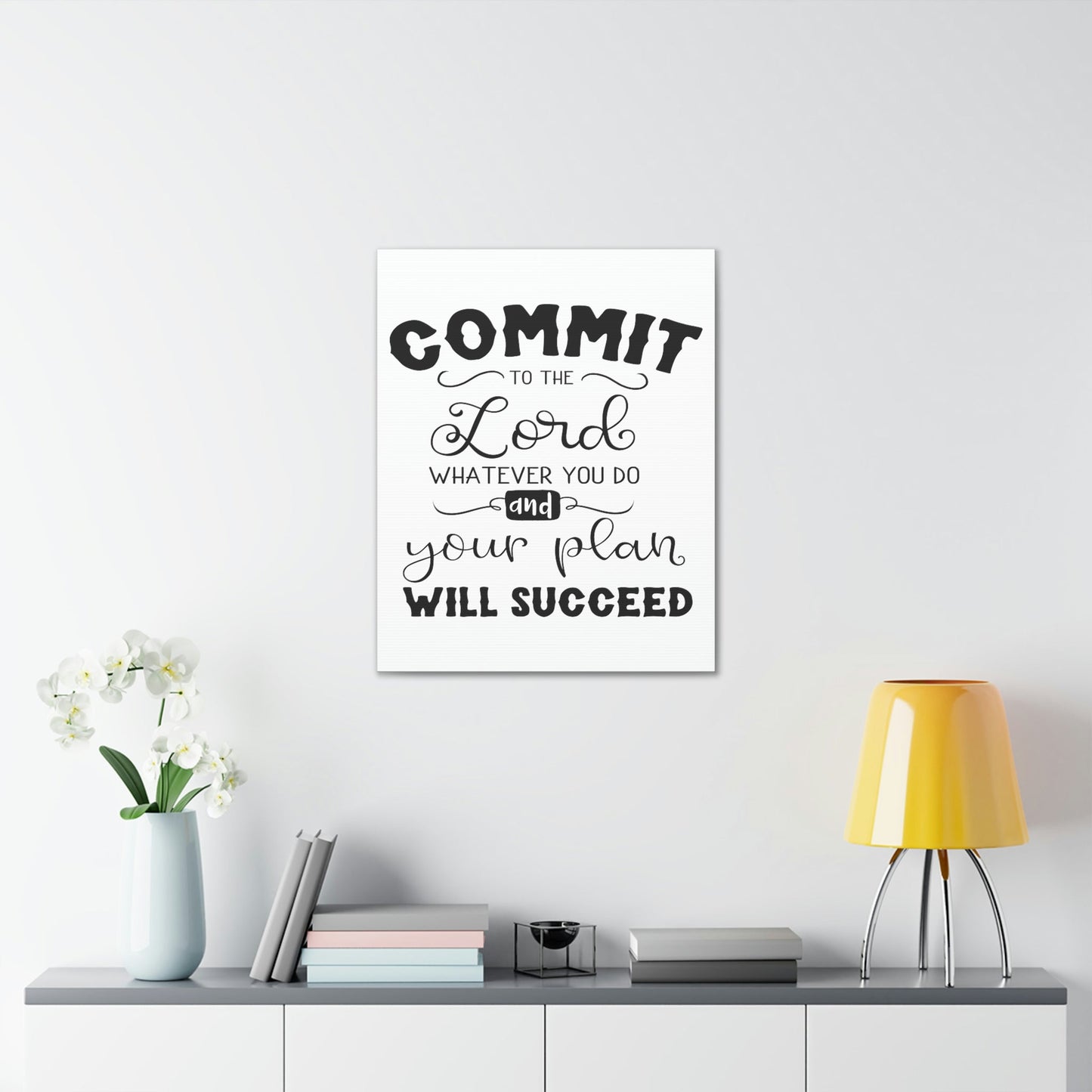 Scripture Walls To The Lord Proverbs 16:3 Cursive Christian Wall Art Print Ready to Hang Unframed-Express Your Love Gifts