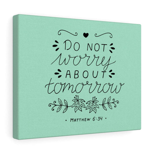 Tomorrow Teal Matthew 6:34 Bible Verse Canvas Christian Wall Art Ready to Hang Unframed-Express Your Love Gifts