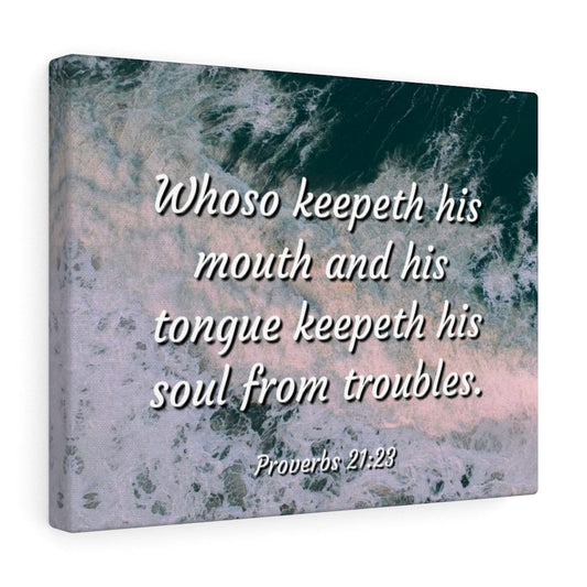 Troubles Proverbs 21:23 Bible Verse Canvas Christian Wall Art Ready to Hang Unframed-Express Your Love Gifts
