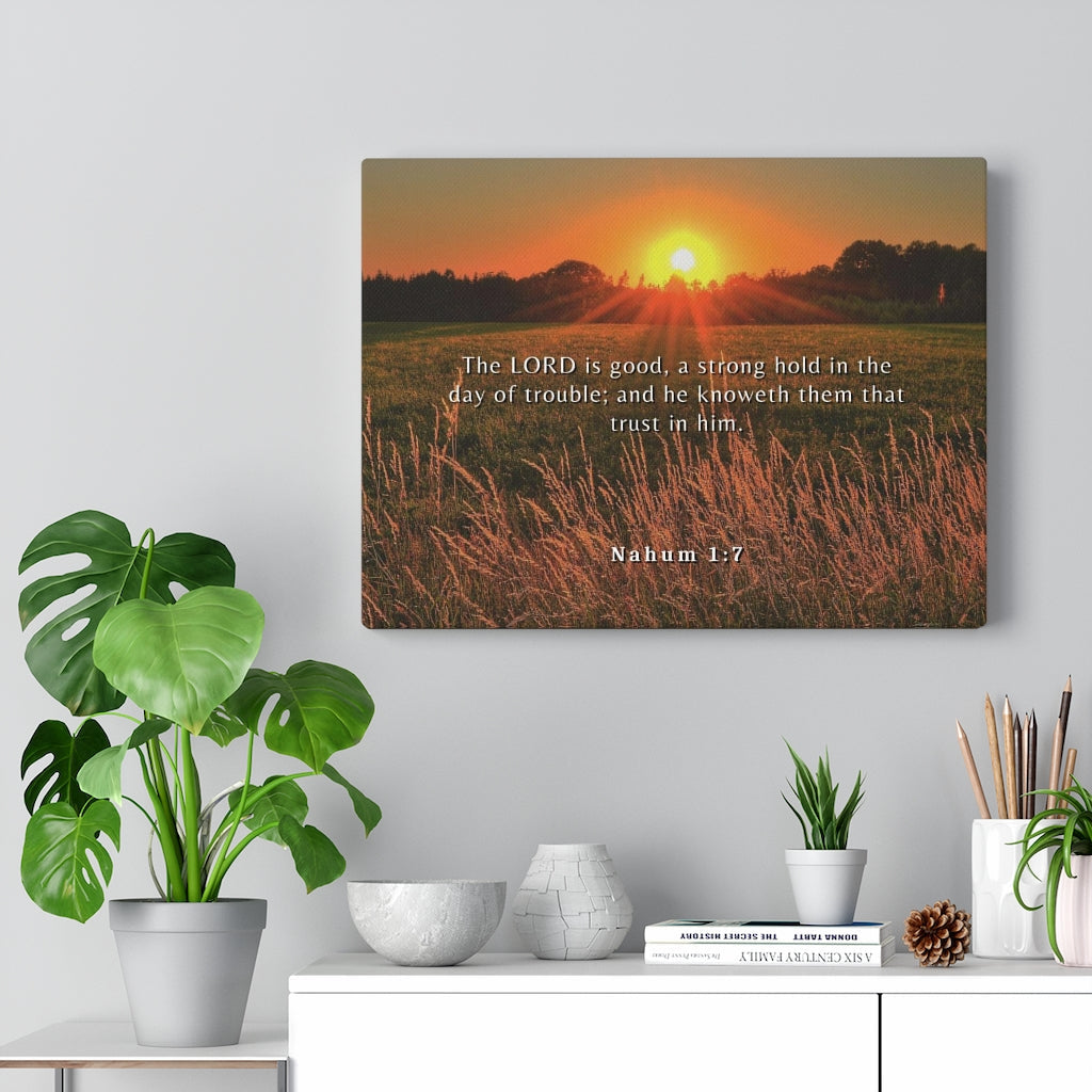 Trust In Him Nahum 1:7 Bible Verse Canvas Christian Wall Art Ready to Hang Unframed-Express Your Love Gifts