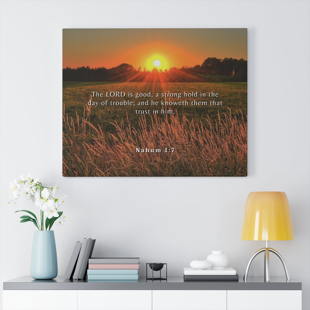 Trust In Him Nahum 1:7 Bible Verse Canvas Christian Wall Art Ready to Hang Unframed-Express Your Love Gifts