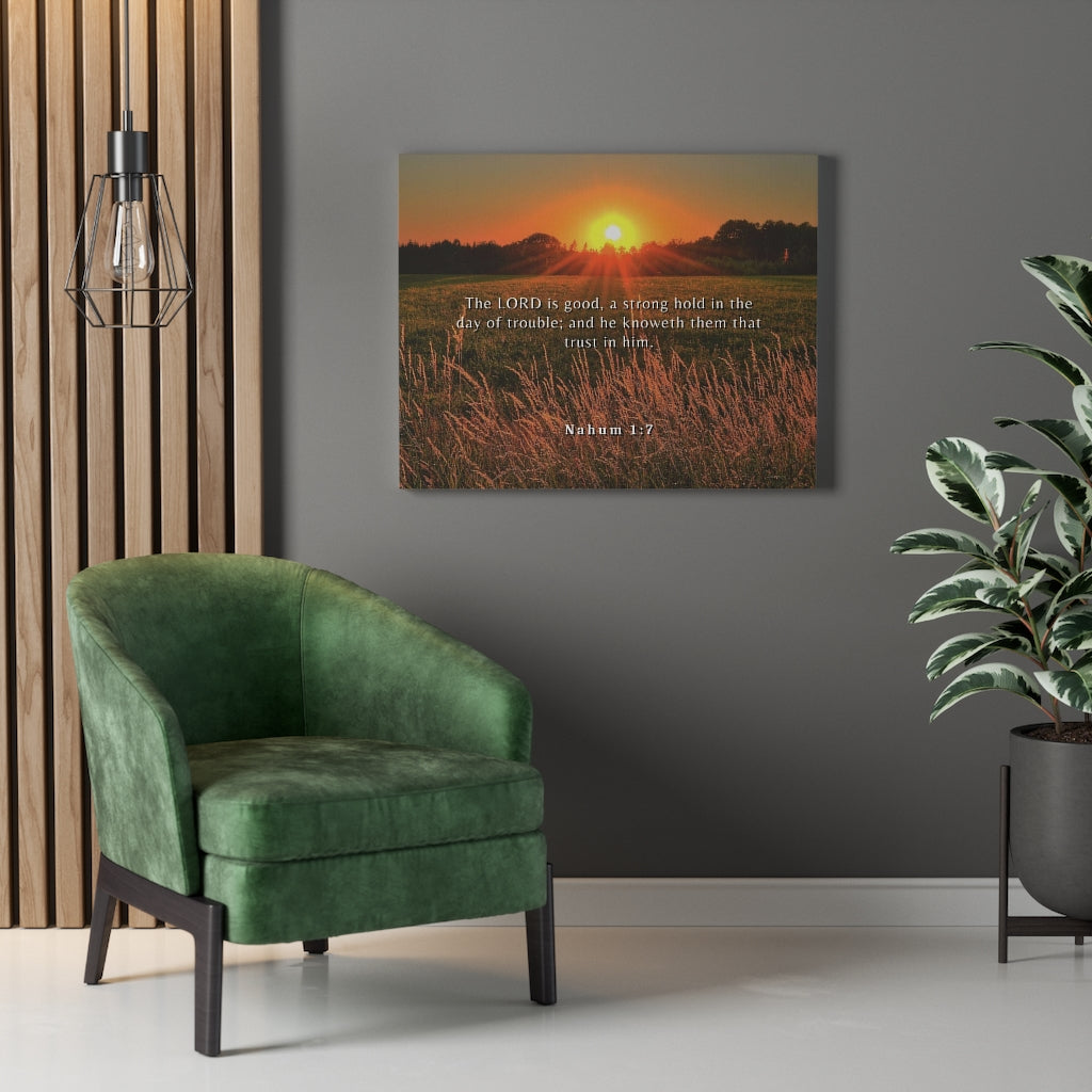 Trust In Him Nahum 1:7 Bible Verse Canvas Christian Wall Art Ready to Hang Unframed-Express Your Love Gifts