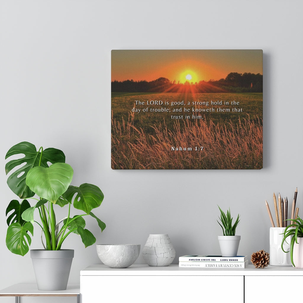 Trust In Him Nahum 1:7 Bible Verse Canvas Christian Wall Art Ready to Hang Unframed-Express Your Love Gifts