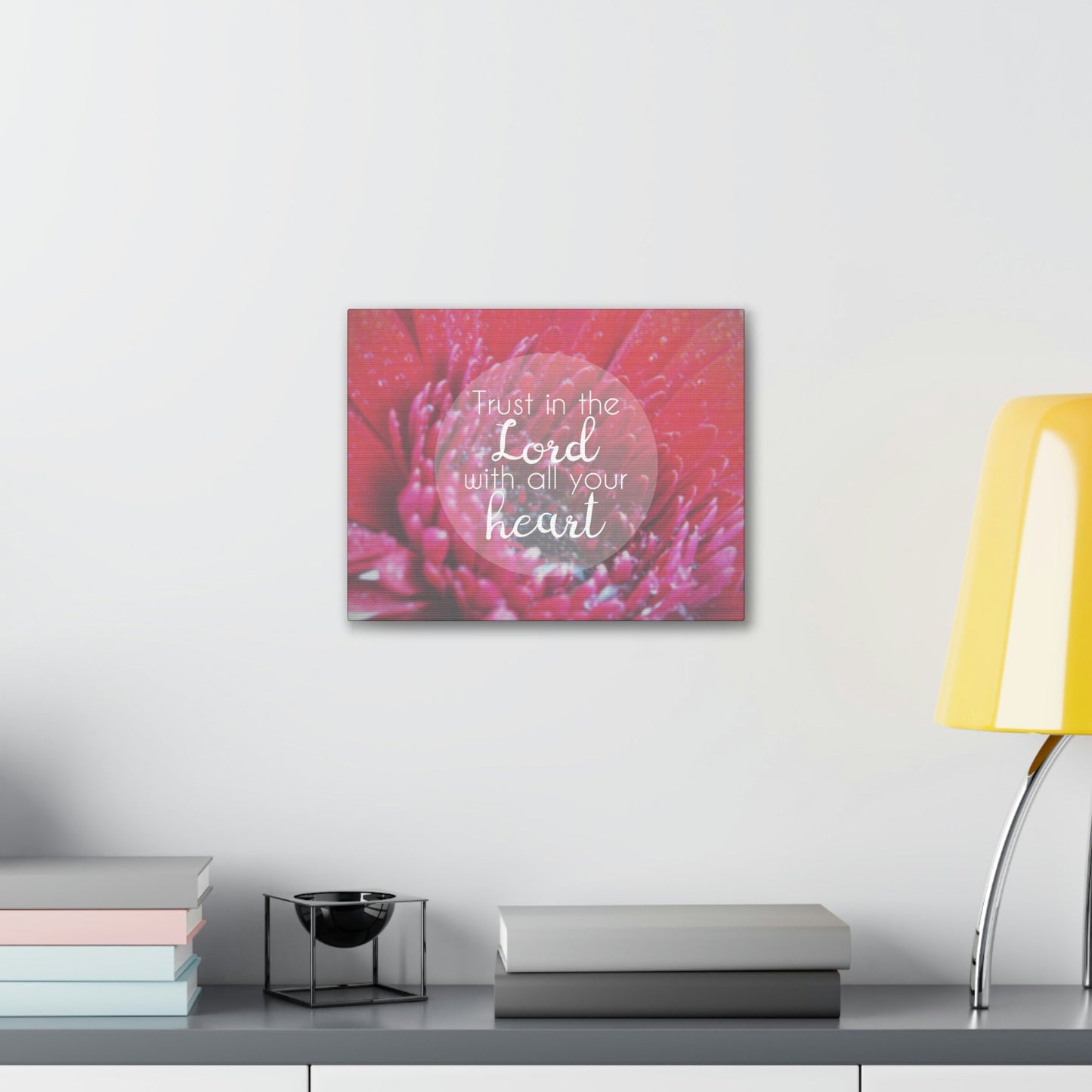 Trust In The Lord Proverbs 3:5 Pink Flower Christian Wall Art Bible Verse Print Ready to Hang Unframed-Express Your Love Gifts
