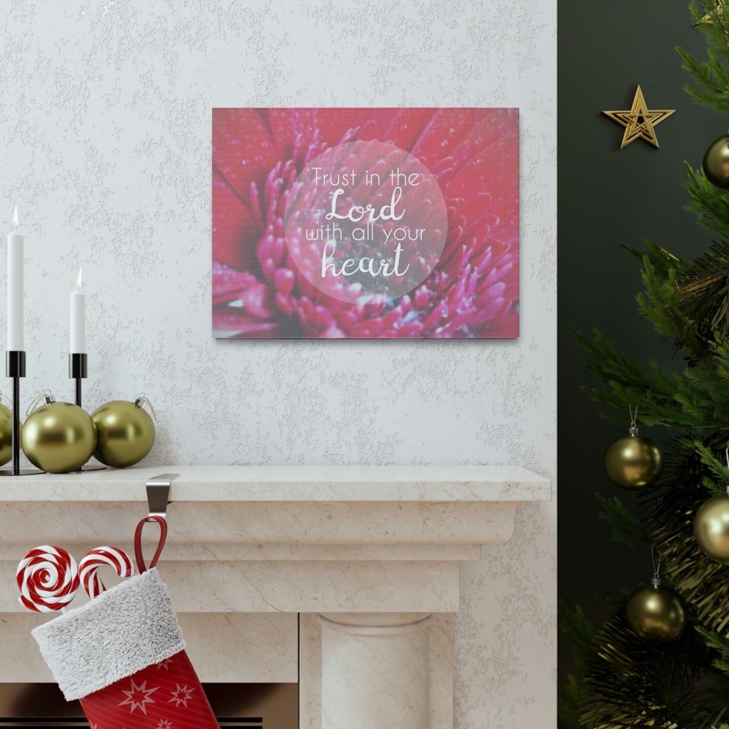 Trust In The Lord Proverbs 3:5 Pink Flower Christian Wall Art Bible Verse Print Ready to Hang Unframed-Express Your Love Gifts