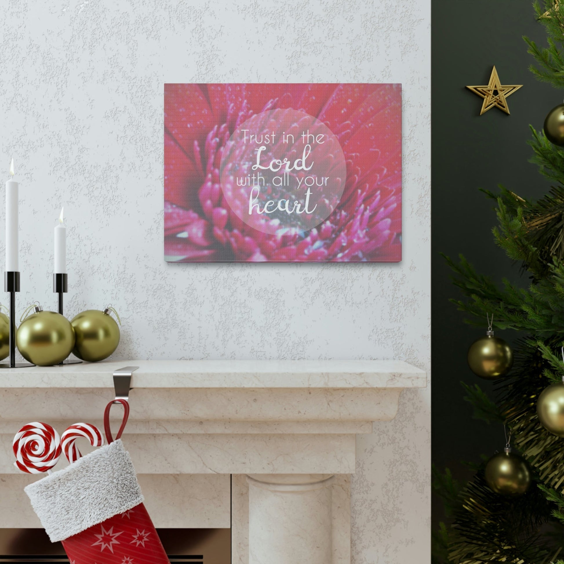 Trust In The Lord Proverbs 3:5 Pink Flower Christian Wall Art Bible Verse Print Ready to Hang Unframed-Express Your Love Gifts