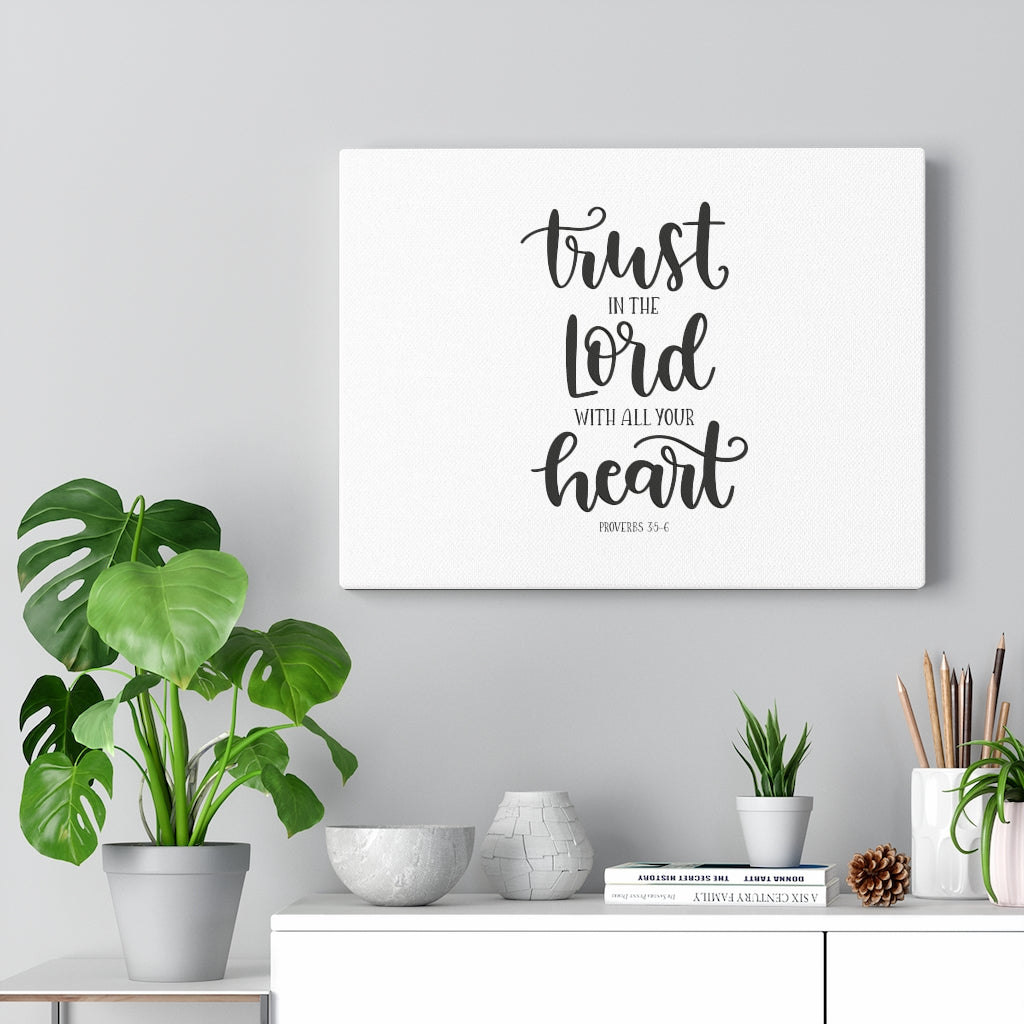 Trust The Lord Proverbs 3:5-6 White Bible Verse Canvas Christian Wall Art Ready to Hang Unframed-Express Your Love Gifts