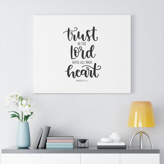 Trust The Lord Proverbs 3:5-6 White Bible Verse Canvas Christian Wall Art Ready to Hang Unframed-Express Your Love Gifts
