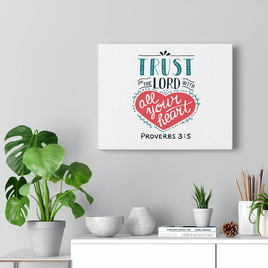 Trust The Lord Red Heart Proverbs 3:5 Bible Verse Canvas Christian Wall Art Ready to Hang Unframed-Express Your Love Gifts