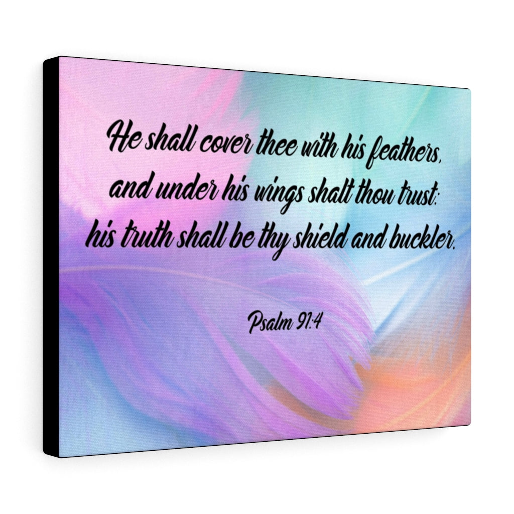 Under His Wings Psalm 91:4 Bible Verse Canvas Christian Wall Art Ready to Hang Unframed-Express Your Love Gifts