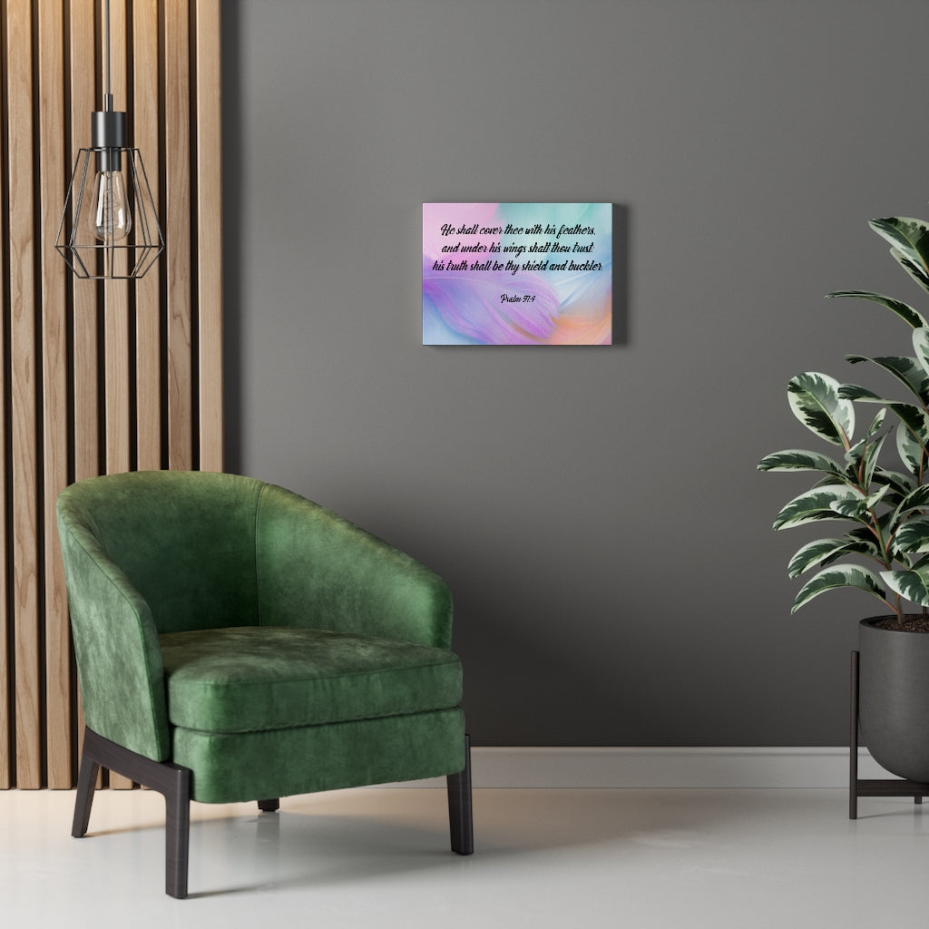 Scripture Walls Under His Wings Psalm 91:4 Bible Verse Canvas Christian Wall Art Ready to Hang Unframed-Express Your Love Gifts