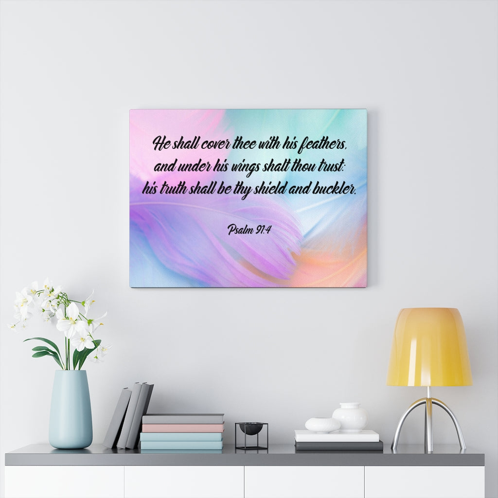 Scripture Walls Under His Wings Psalm 91:4 Bible Verse Canvas Christian Wall Art Ready to Hang Unframed-Express Your Love Gifts