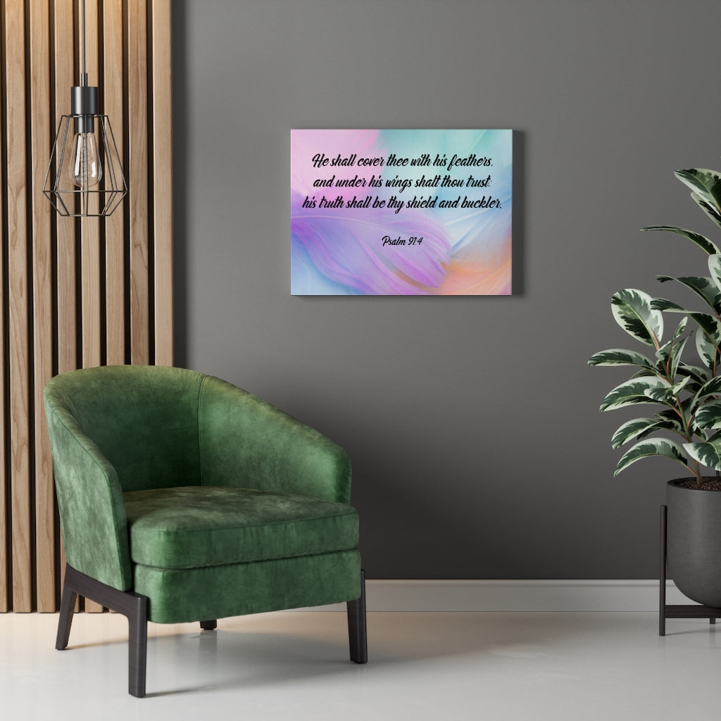 Scripture Walls Under His Wings Psalm 91:4 Bible Verse Canvas Christian Wall Art Ready to Hang Unframed-Express Your Love Gifts