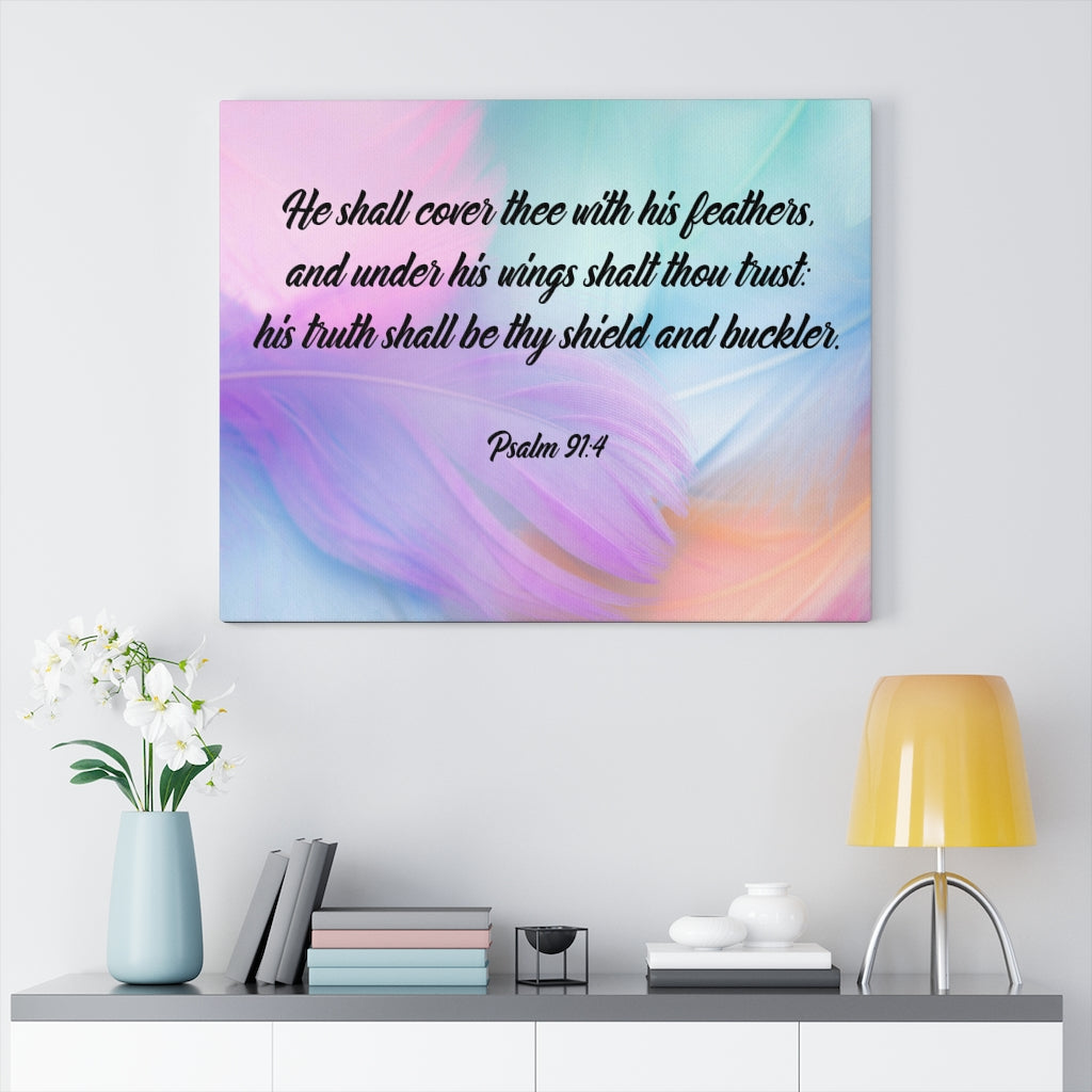 Scripture Walls Under His Wings Psalm 91:4 Bible Verse Canvas Christian Wall Art Ready to Hang Unframed-Express Your Love Gifts