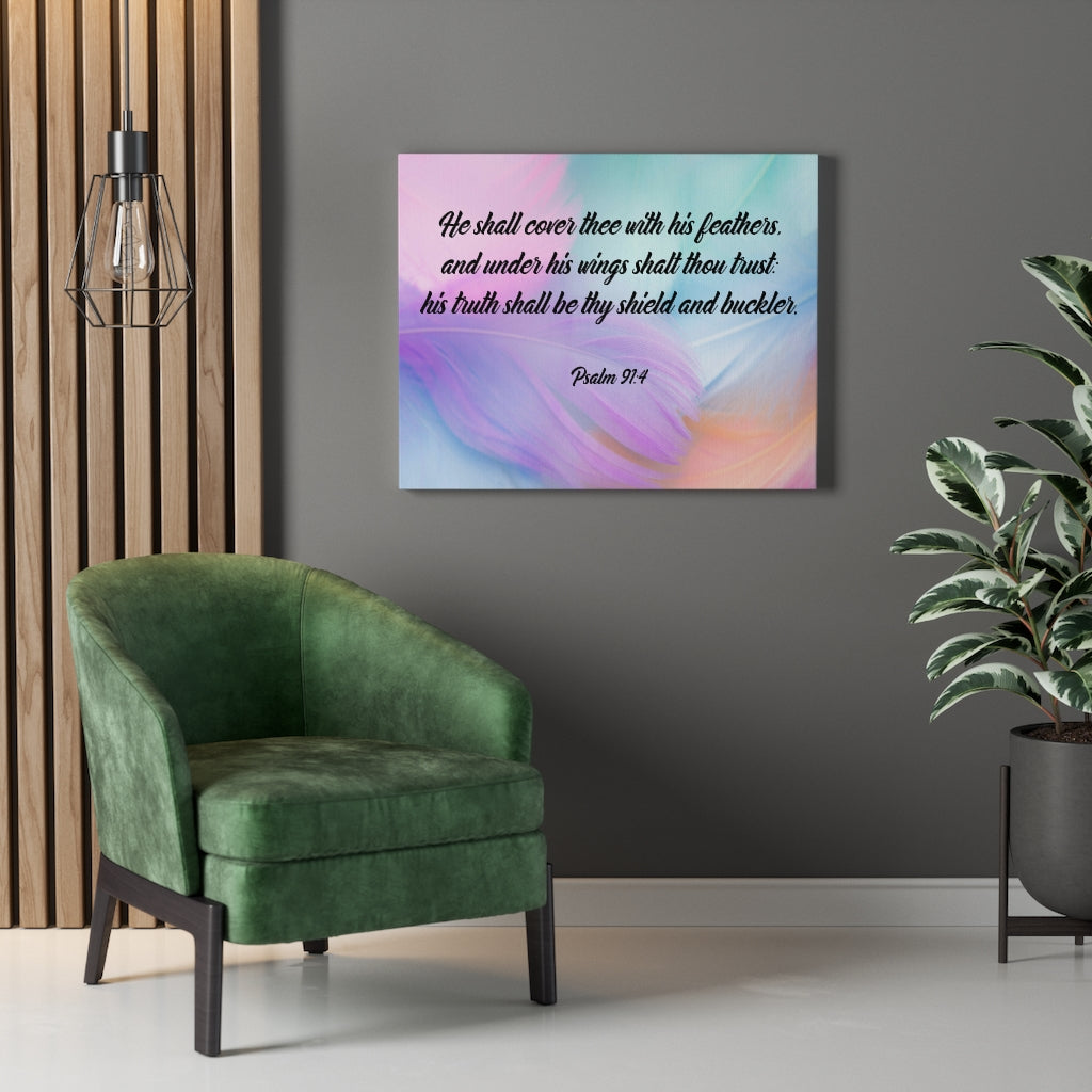 Scripture Walls Under His Wings Psalm 91:4 Bible Verse Canvas Christian Wall Art Ready to Hang Unframed-Express Your Love Gifts