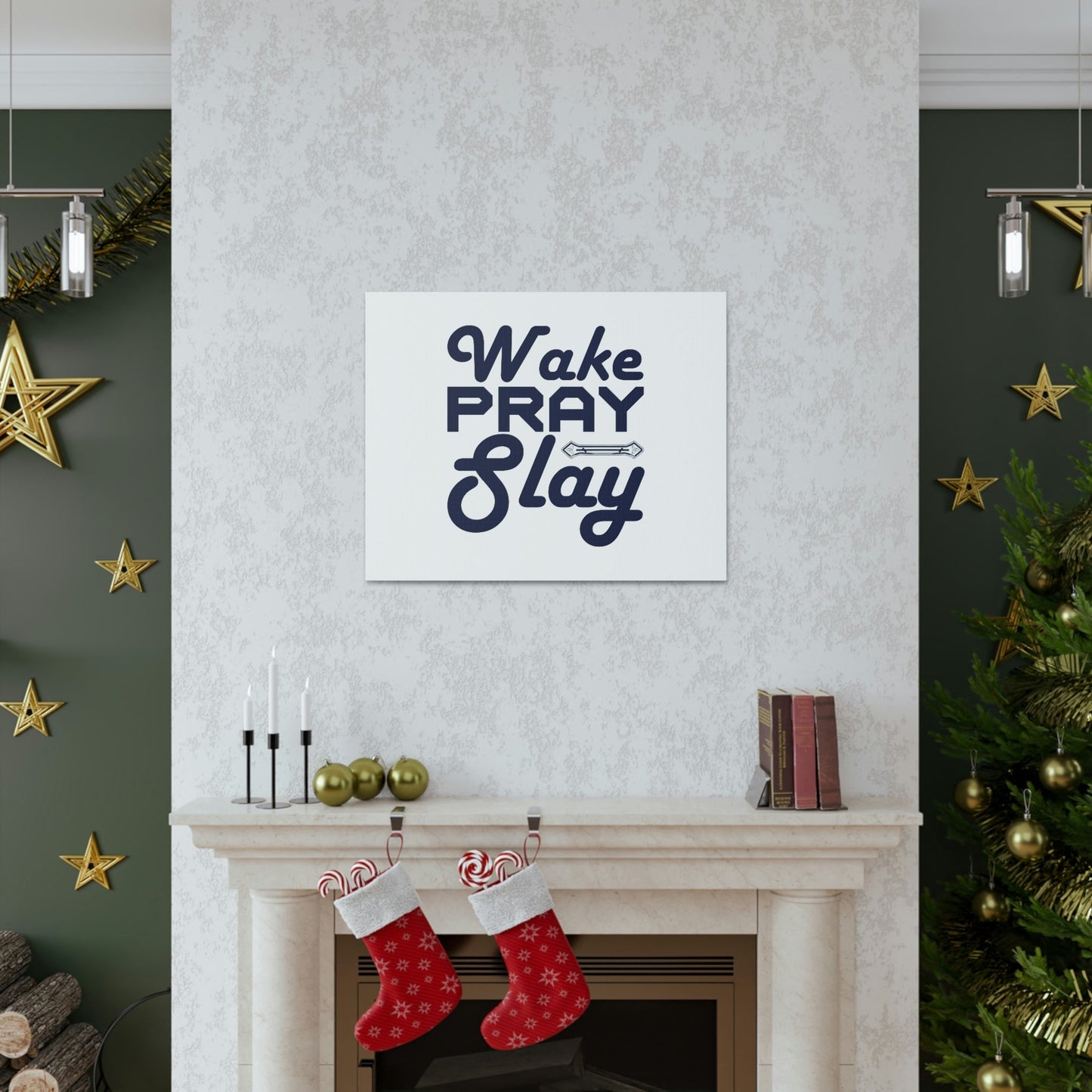 Wake, Pray, Slay Luke 21:36 Ornament Bar Christian Wall Art Bible Verse Print Ready to Hang Unframed-Express Your Love Gifts