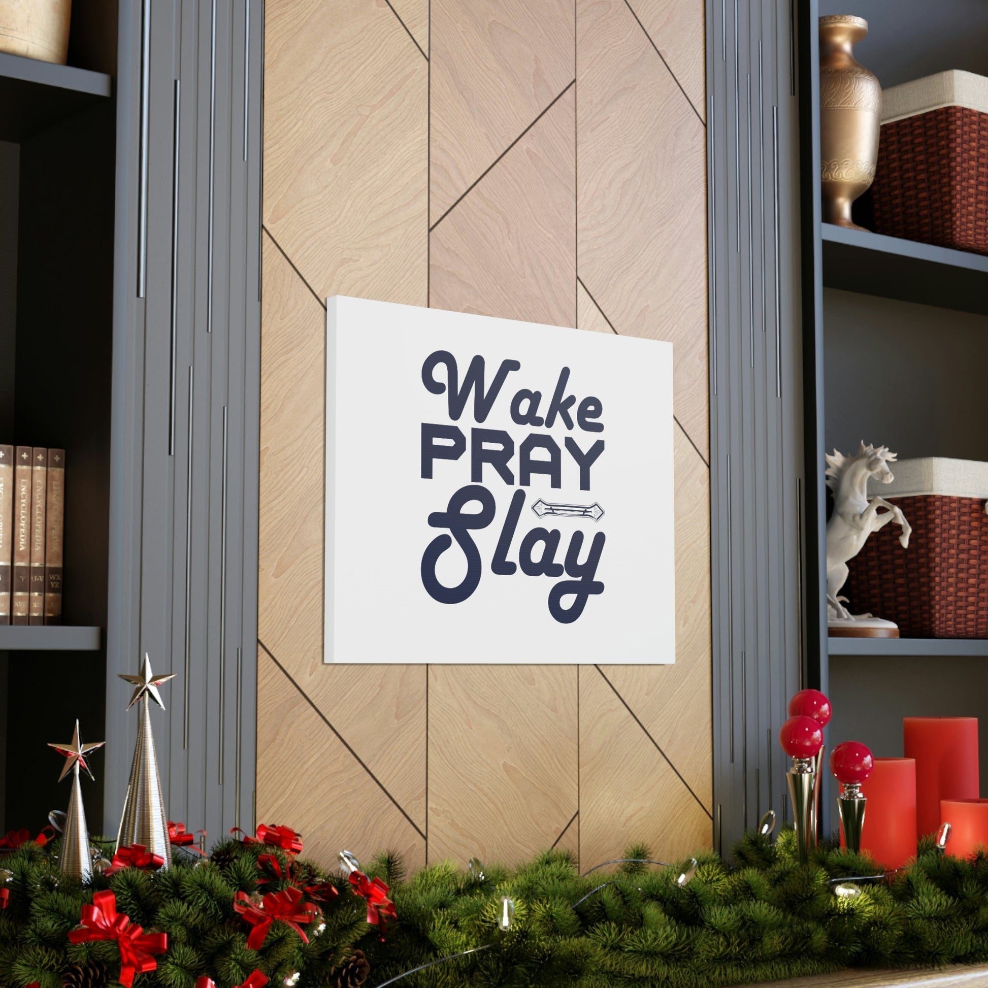 Wake, Pray, Slay Luke 21:36 Ornament Bar Christian Wall Art Bible Verse Print Ready to Hang Unframed-Express Your Love Gifts