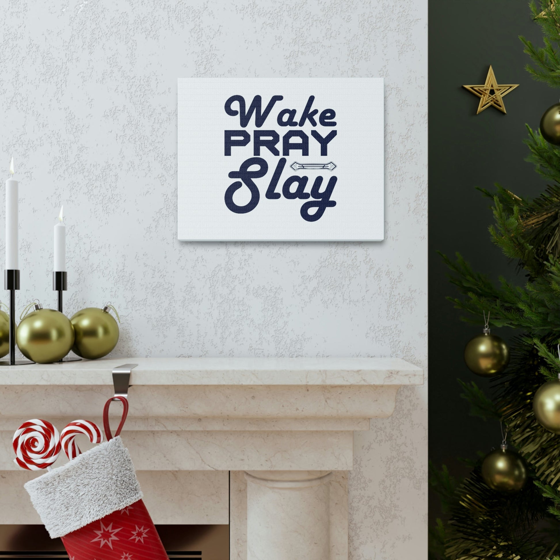 Wake, Pray, Slay Luke 21:36 Ornament Bar Christian Wall Art Bible Verse Print Ready to Hang Unframed-Express Your Love Gifts
