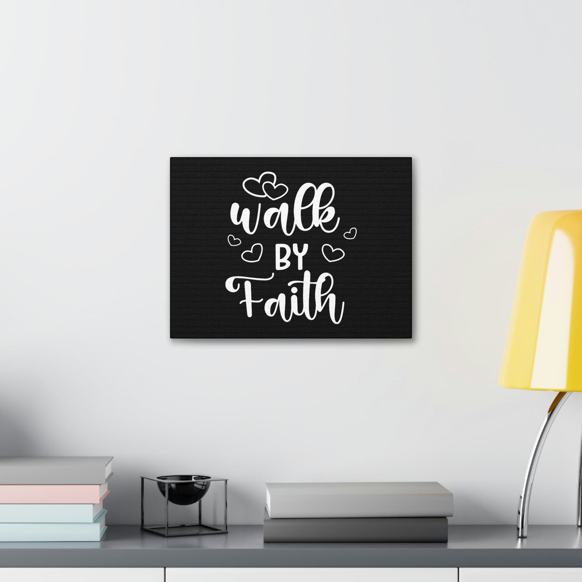 Walk By Faith 2 Corinthians 5:7 Hearts Black Christian Wall Art Bible Verse Print Ready to Hang Unframed-Express Your Love Gifts