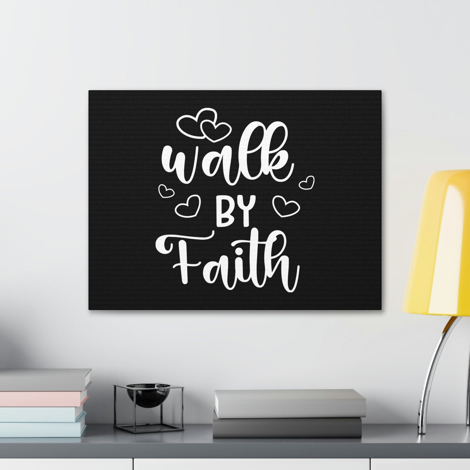 Walk By Faith 2 Corinthians 5:7 Hearts Black Christian Wall Art Bible Verse Print Ready to Hang Unframed-Express Your Love Gifts