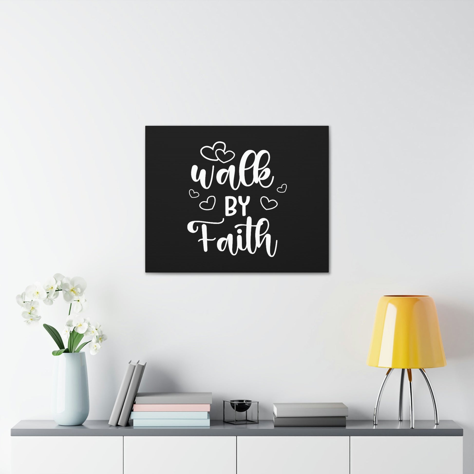 Walk By Faith 2 Corinthians 5:7 Hearts Black Christian Wall Art Bible Verse Print Ready to Hang Unframed-Express Your Love Gifts