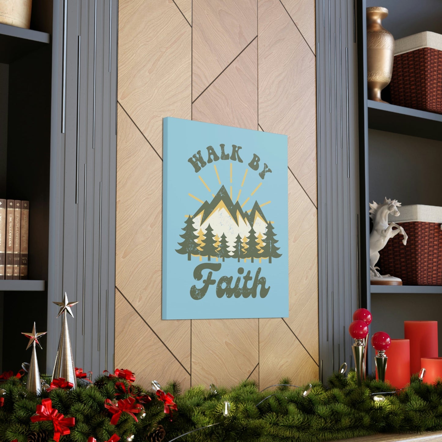 Walk By Faith 2 Corinthians 5:7 Mountain Rays Christian Wall Art Bible Verse Print Ready to Hang Unframed-Express Your Love Gifts
