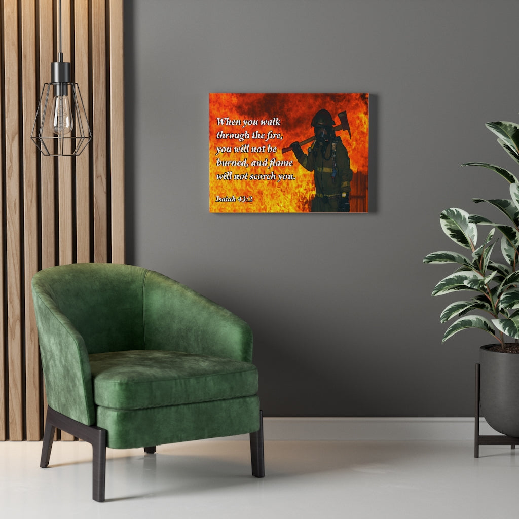 Scripture Walls Walk Through Fire Isaiah 43:2 Firefighter Bible Verse Canvas Christian Wall Art Ready to Hang Unframed-Express Your Love Gifts