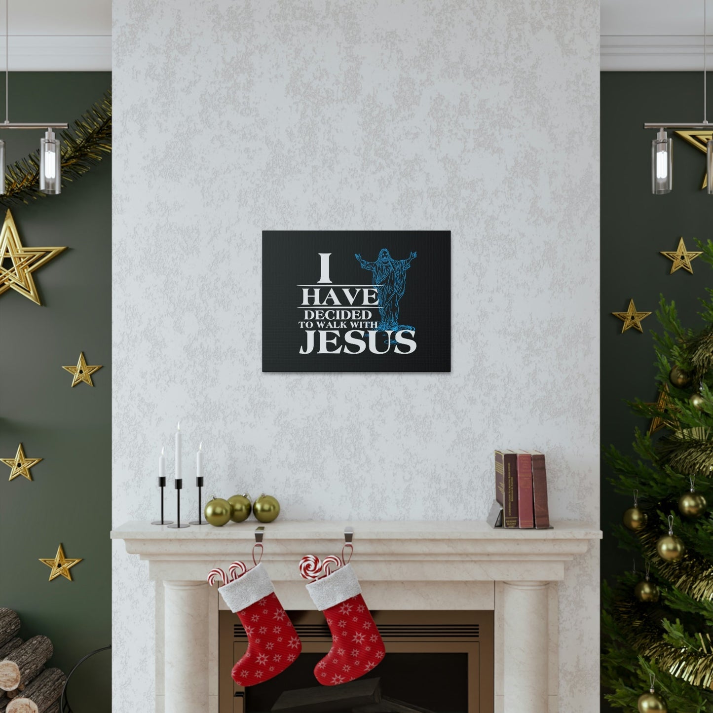 Walk With Jesus Philippians 3:17 Blue Christian Wall Art Bible Verse Print Ready to Hang Unframed-Express Your Love Gifts