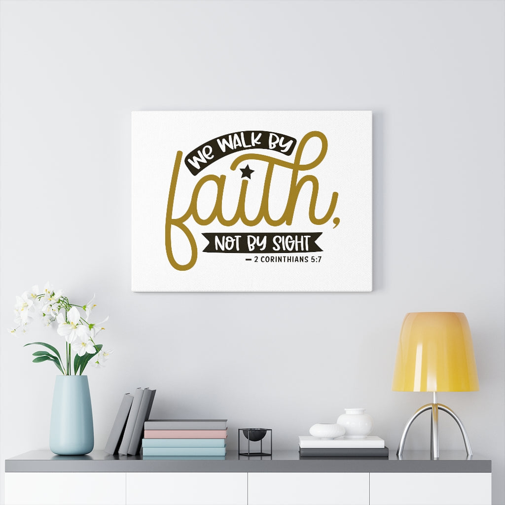 We Walk By Faith Gold 2 Corinthians 5:7 Bible Verse Canvas Christian Wall Art Ready to Hang Unframed-Express Your Love Gifts