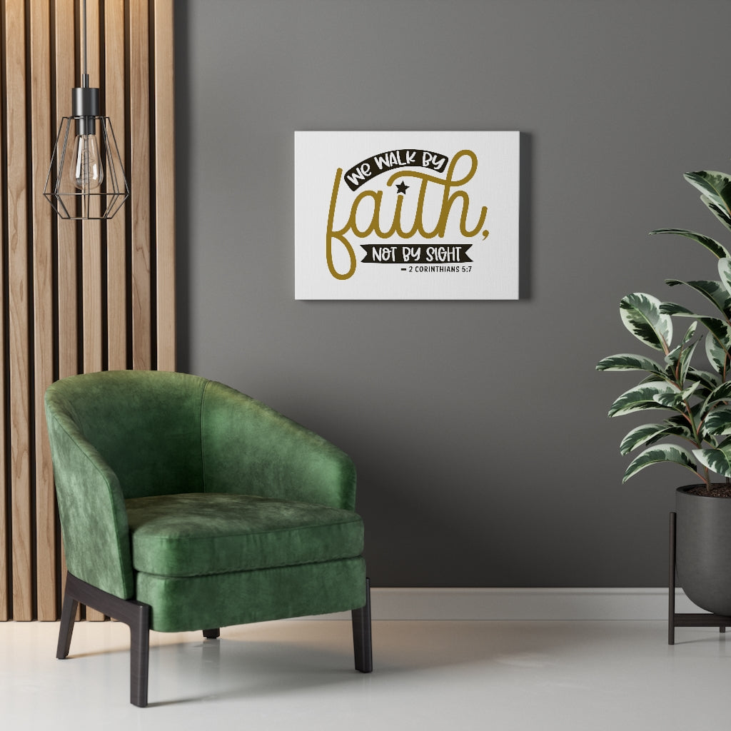 We Walk By Faith Gold 2 Corinthians 5:7 Bible Verse Canvas Christian Wall Art Ready to Hang Unframed-Express Your Love Gifts