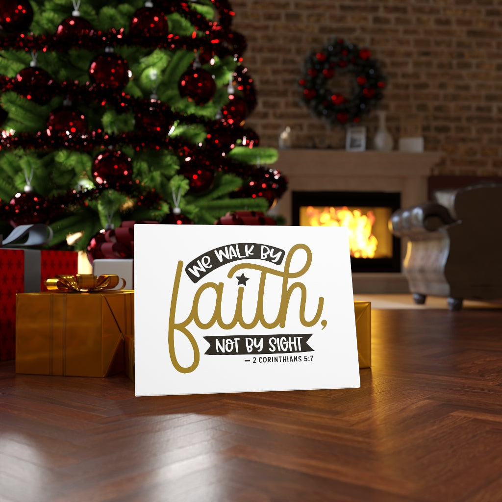 We Walk By Faith Gold 2 Corinthians 5:7 Bible Verse Canvas Christian Wall Art Ready to Hang Unframed-Express Your Love Gifts