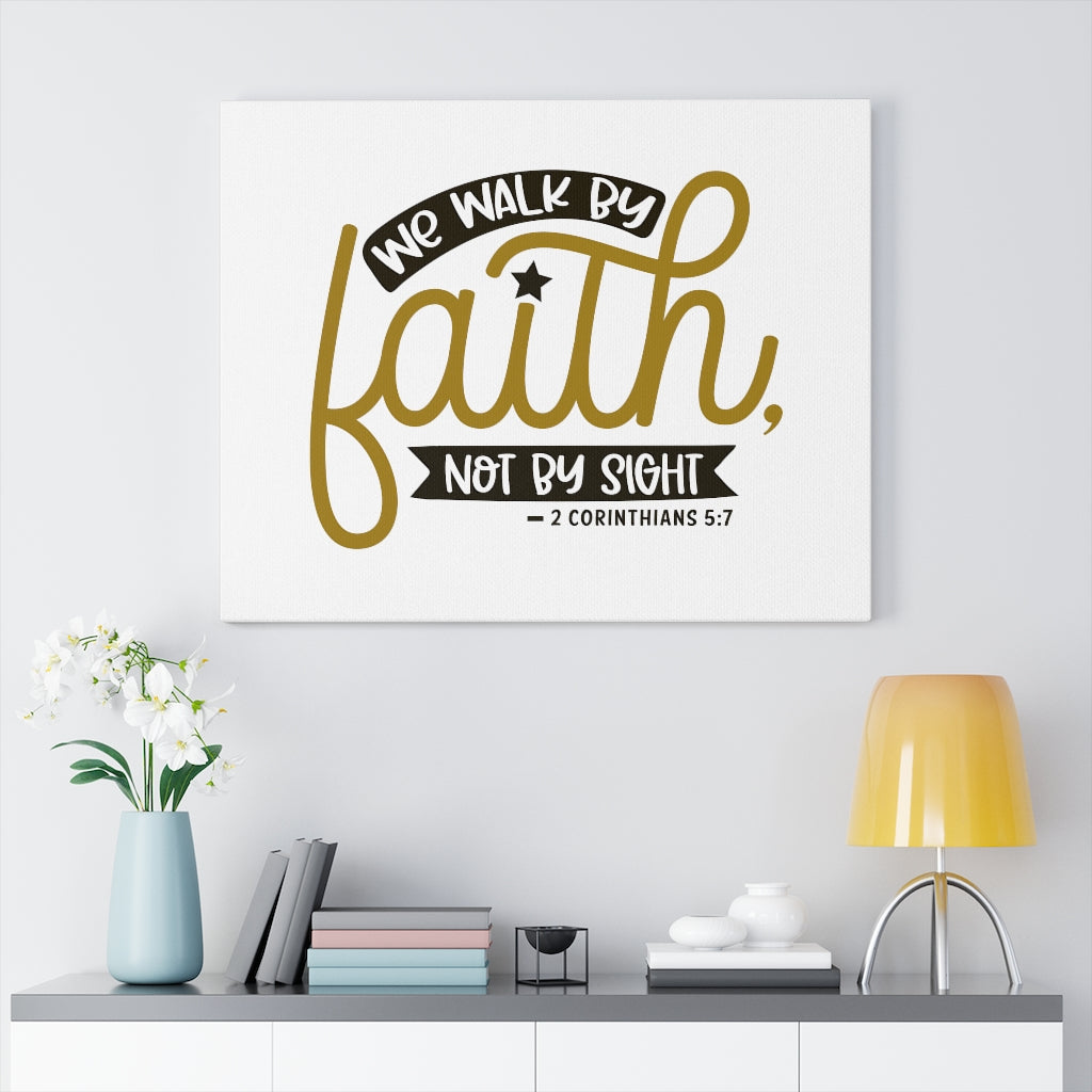 We Walk By Faith Gold 2 Corinthians 5:7 Bible Verse Canvas Christian Wall Art Ready to Hang Unframed-Express Your Love Gifts