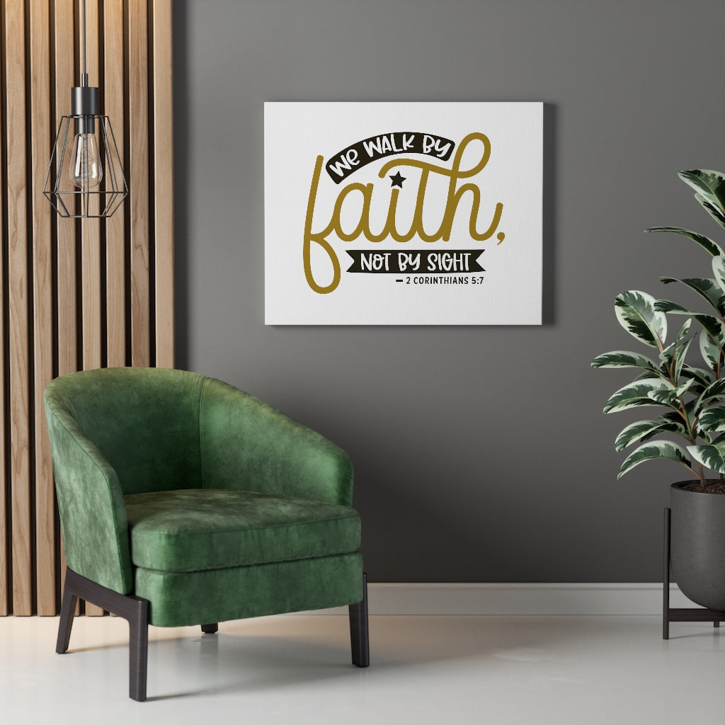 We Walk By Faith Gold 2 Corinthians 5:7 Bible Verse Canvas Christian Wall Art Ready to Hang Unframed-Express Your Love Gifts