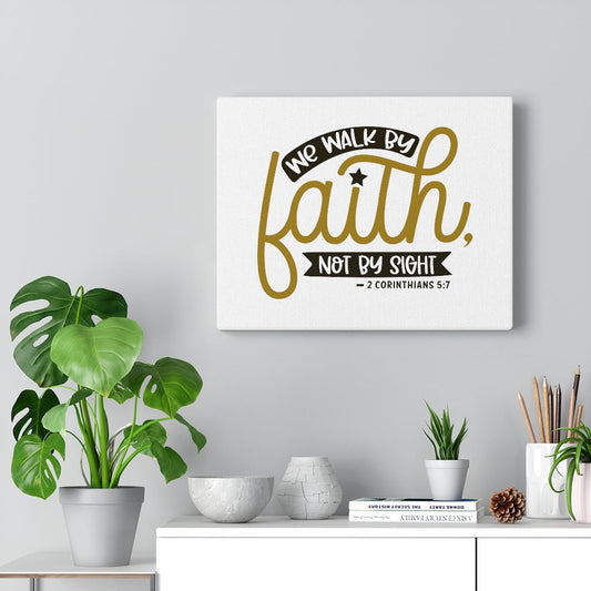 We Walk By Faith Gold 2 Corinthians 5:7 Bible Verse Canvas Christian Wall Art Ready to Hang Unframed-Express Your Love Gifts