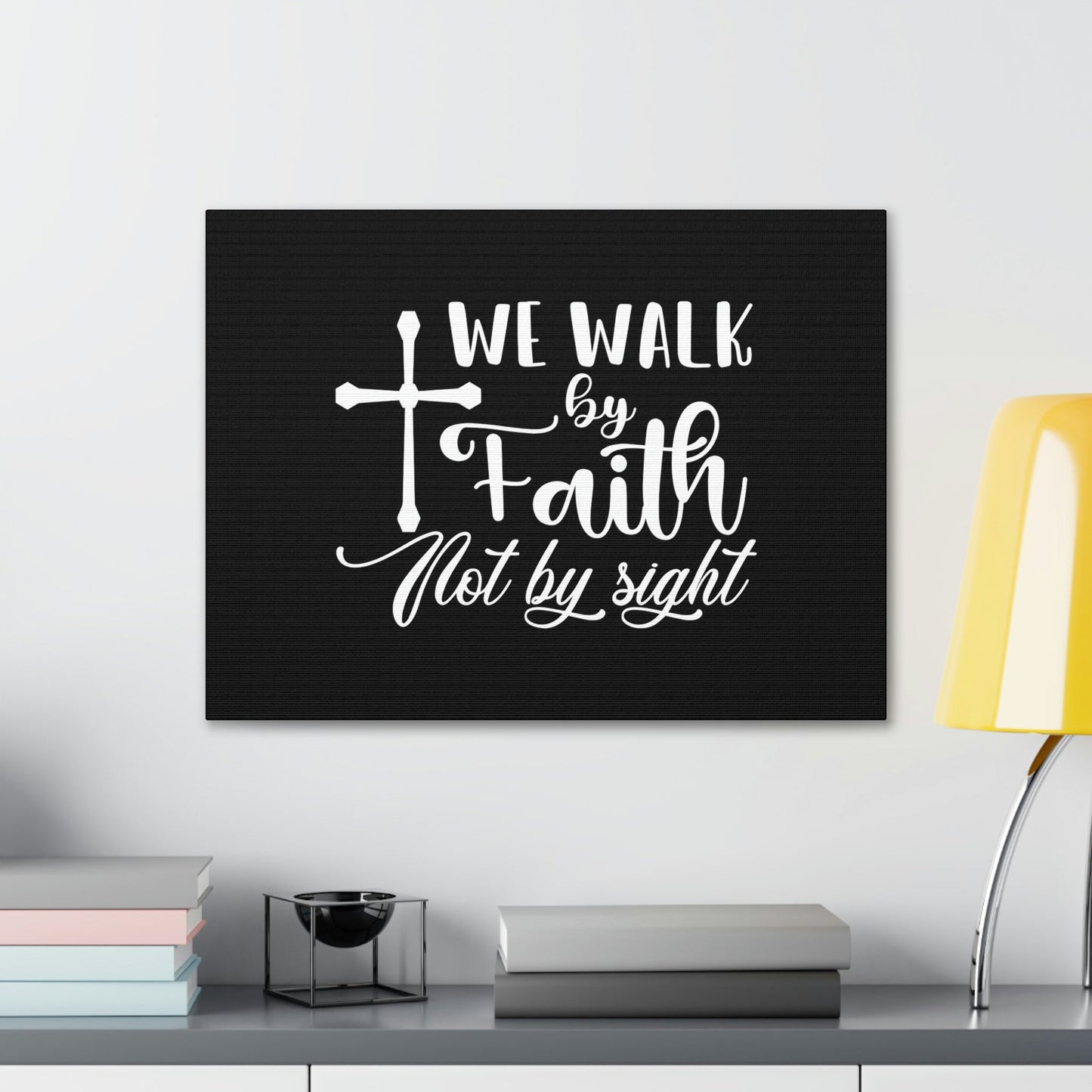 We Walk By Faith Not By Sight 2 Corinthians 5:7 White Cross Christian Wall Art Bible Verse Print Ready to Hang Unframed-Express Your Love Gifts