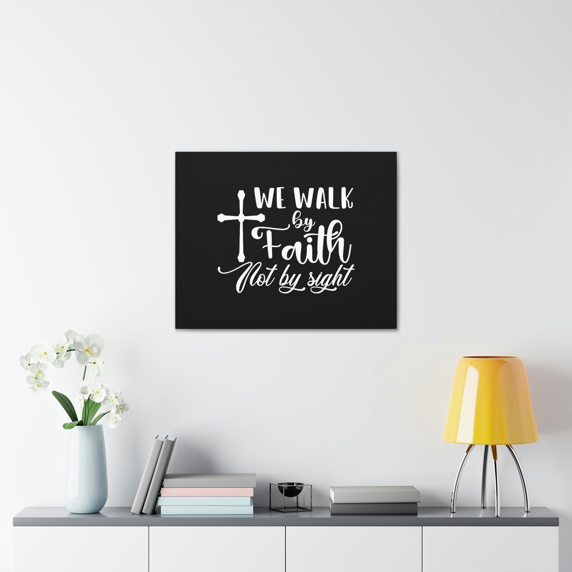We Walk By Faith Not By Sight 2 Corinthians 5:7 White Cross Christian Wall Art Bible Verse Print Ready to Hang Unframed-Express Your Love Gifts