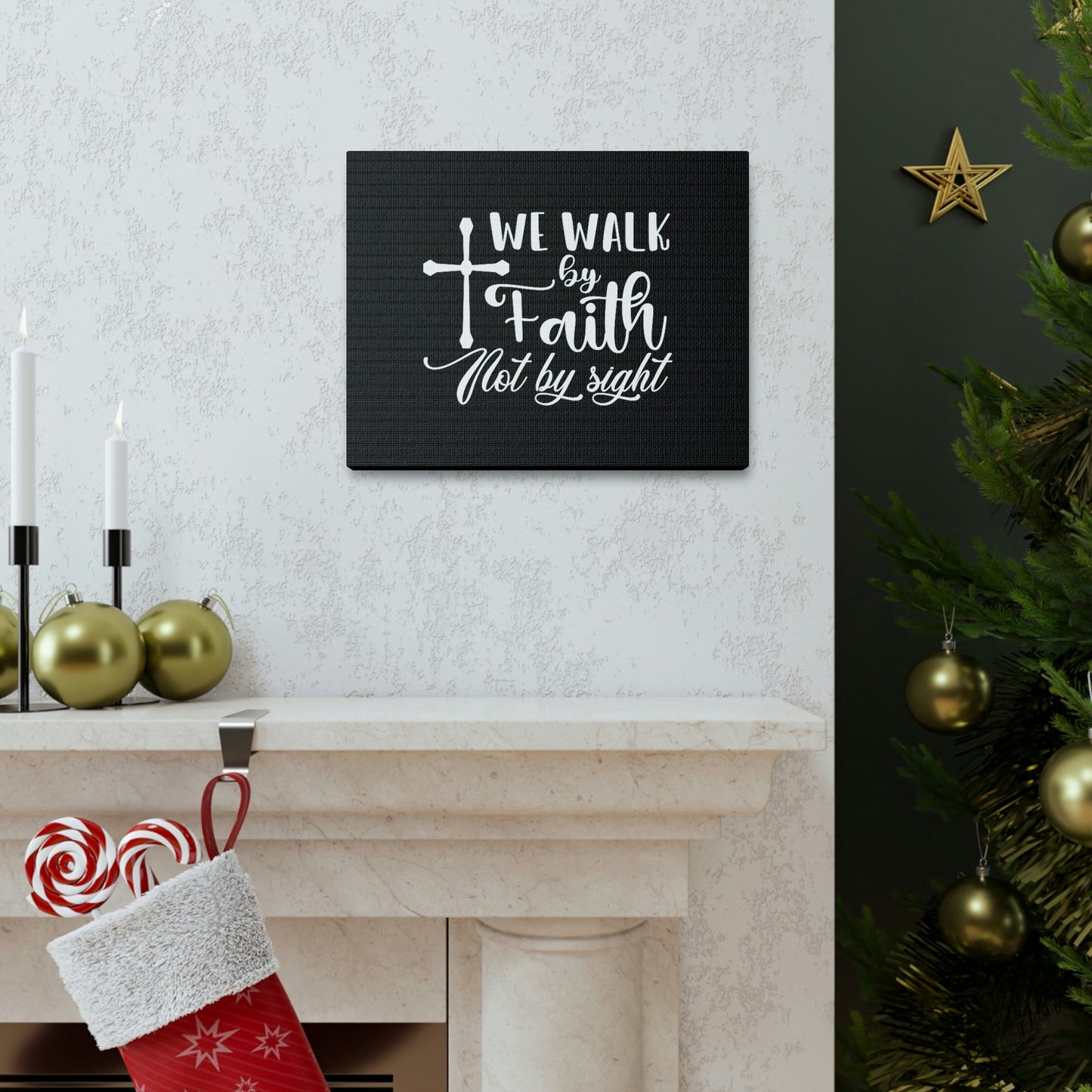 We Walk By Faith Not By Sight 2 Corinthians 5:7 White Cross Christian Wall Art Bible Verse Print Ready to Hang Unframed-Express Your Love Gifts