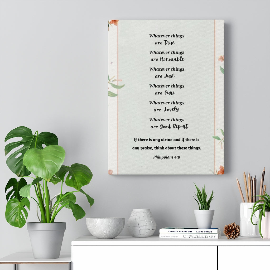 Whatever Things Are True Philippians 4:8 Bible Verse Canvas Christian Wall Art Ready to Hang Unframed-Express Your Love Gifts