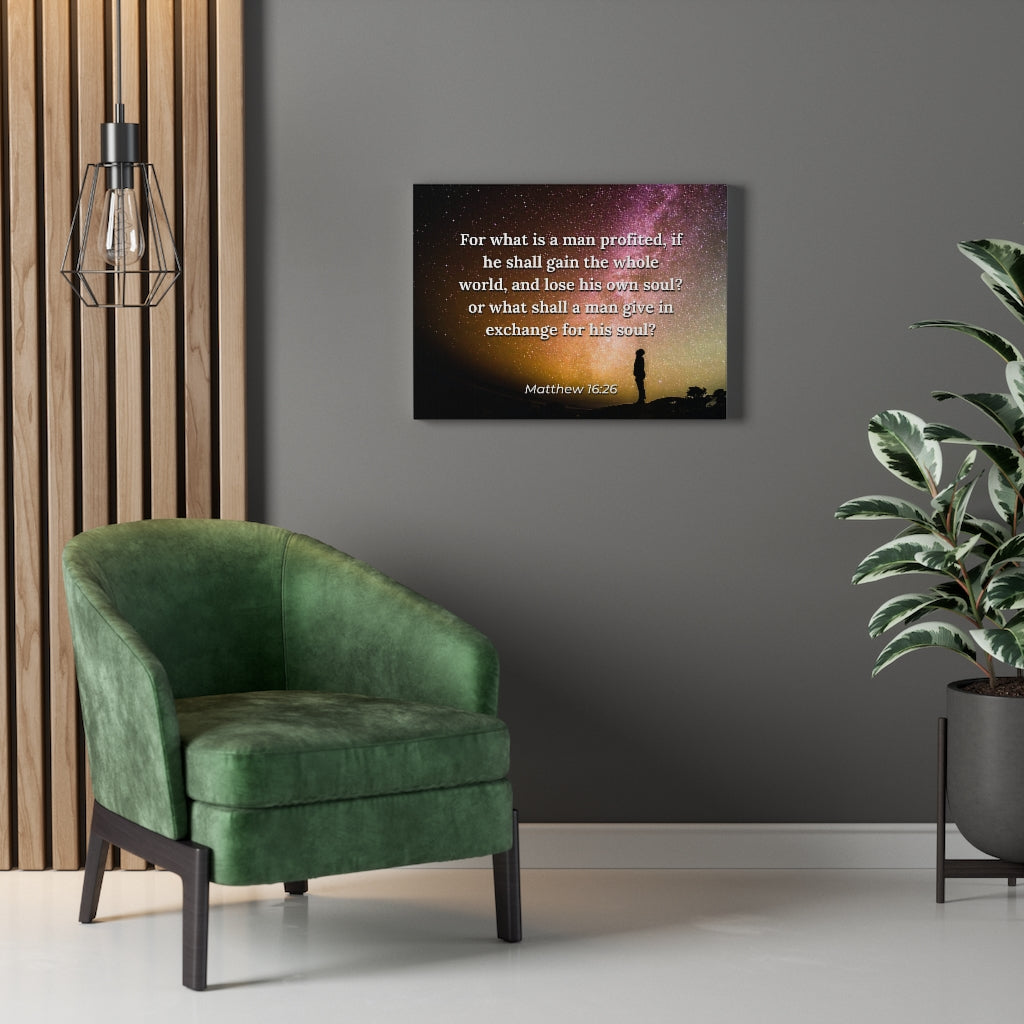 Whole World Matthew 16:26 Bible Verse Canvas Christian Wall Art Ready to Hang Unframed-Express Your Love Gifts