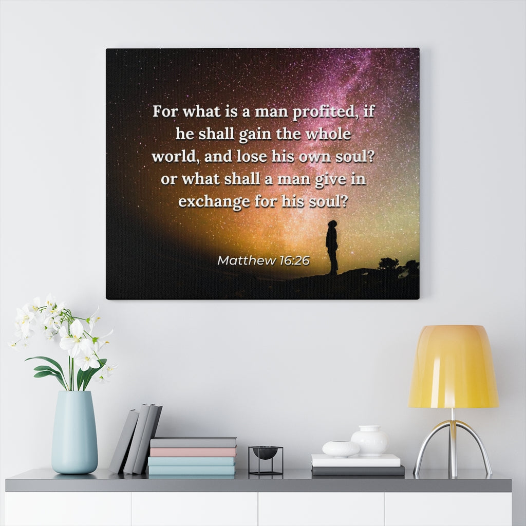 Whole World Matthew 16:26 Bible Verse Canvas Christian Wall Art Ready to Hang Unframed-Express Your Love Gifts