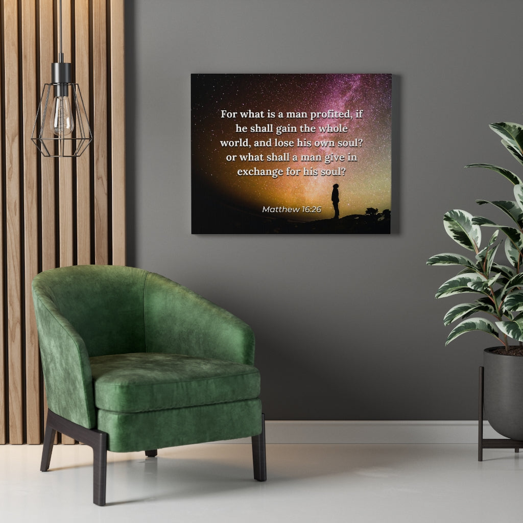Whole World Matthew 16:26 Bible Verse Canvas Christian Wall Art Ready to Hang Unframed-Express Your Love Gifts