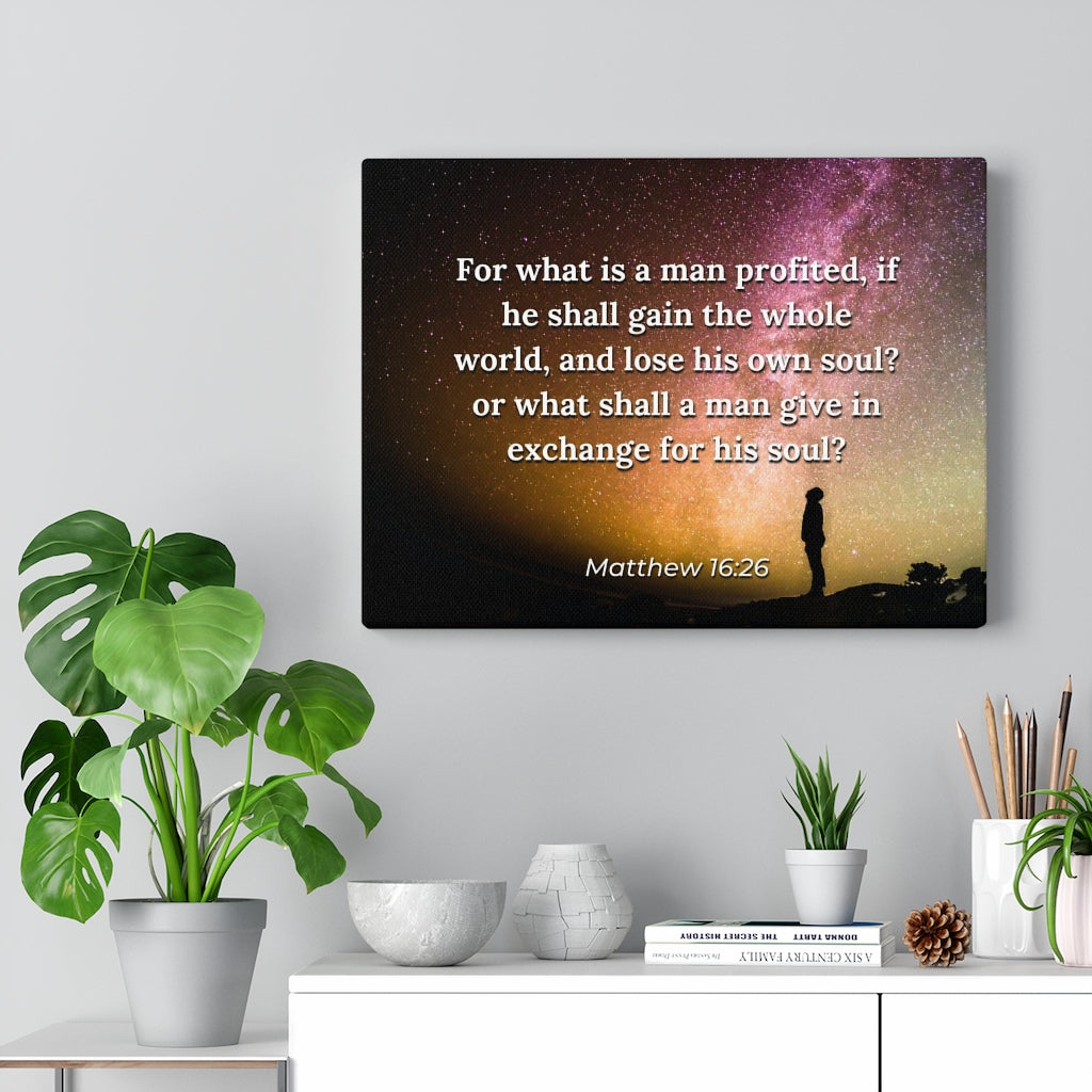 Whole World Matthew 16:26 Bible Verse Canvas Christian Wall Art Ready to Hang Unframed-Express Your Love Gifts