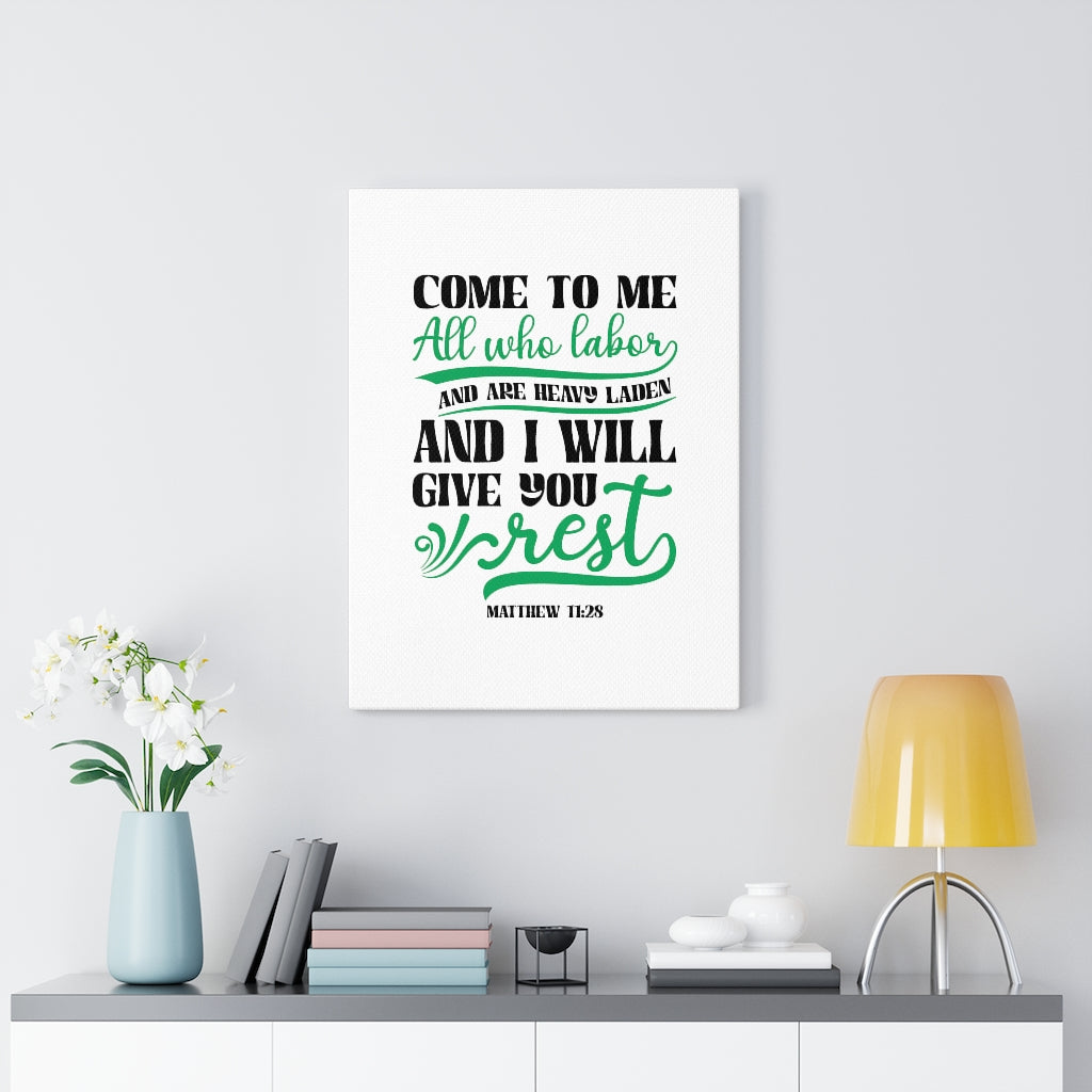 Will Give You Rest Matthew 11:28 Bible Verse Canvas Christian Wall Art Ready to Hang Unframed-Express Your Love Gifts
