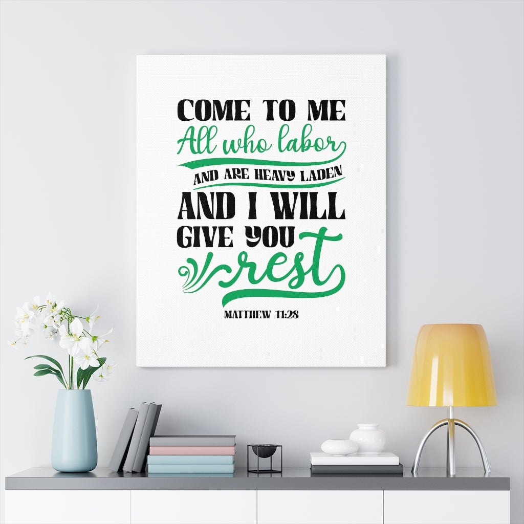 Will Give You Rest Matthew 11:28 Bible Verse Canvas Christian Wall Art Ready to Hang Unframed-Express Your Love Gifts