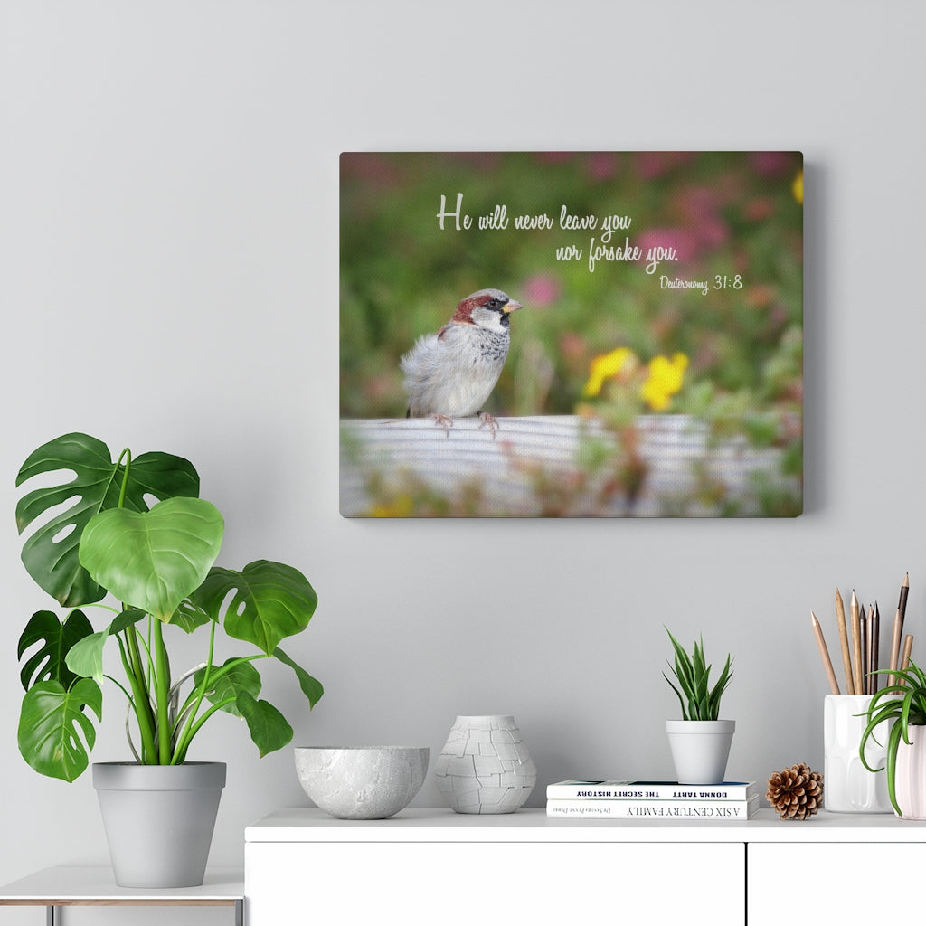 Will Never Leave You Deuteronomy 31:8 Bible Verse Canvas Christian Wall Art Ready to Hang Unframed-Express Your Love Gifts